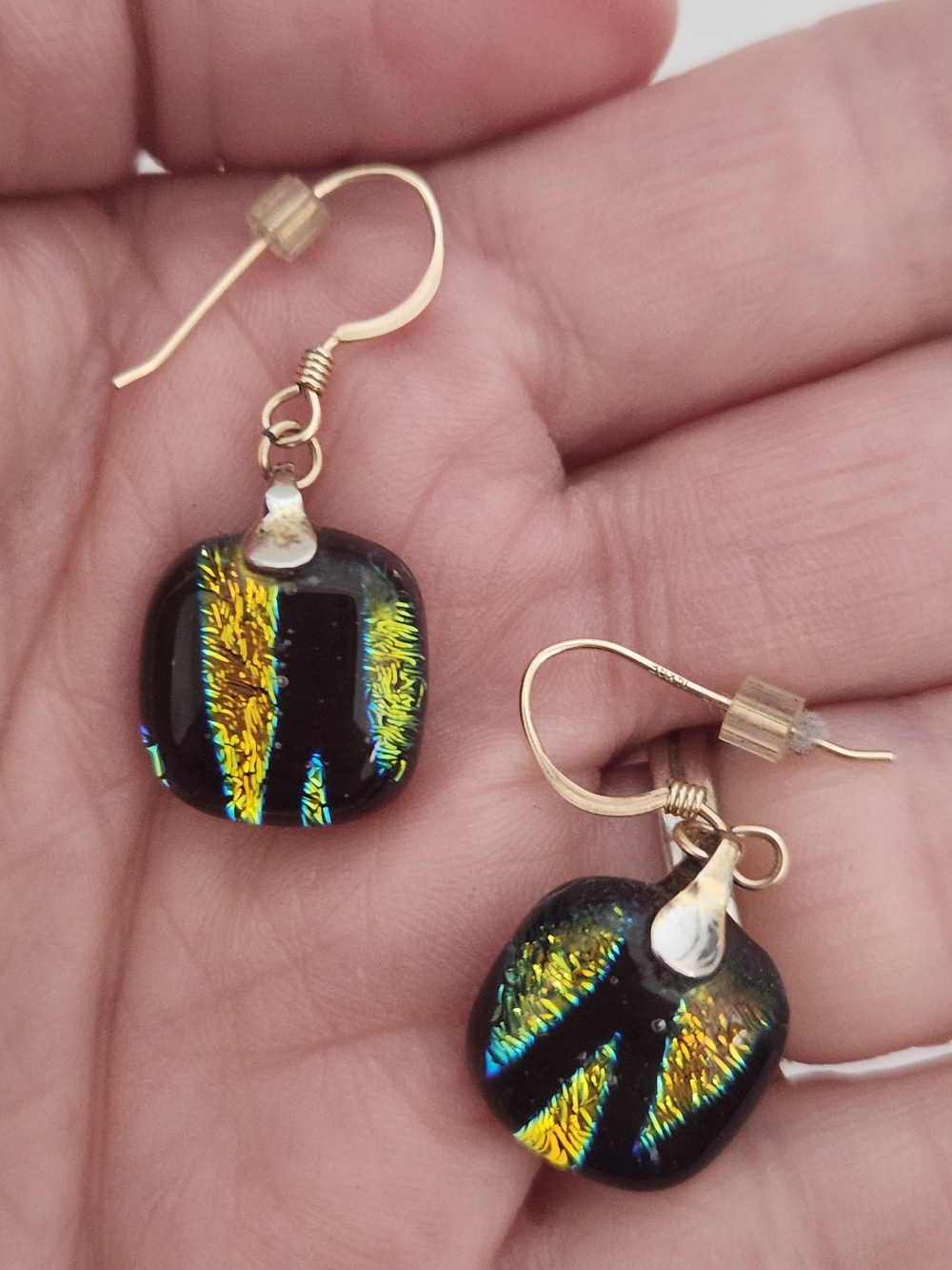 Vintage Dichroic Glass Teardrop Earrings and Pendant Set - Picture 4 of 6